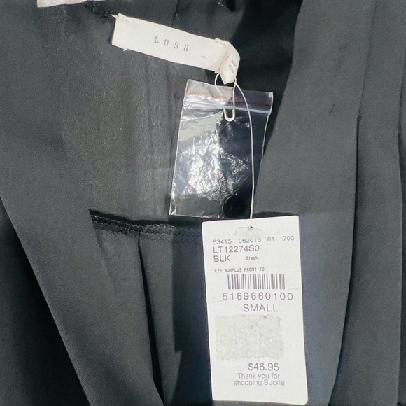 NWT Lush Womens Black Draped Blouse, Sheer, High Low Long Sleeves size Small - Picture 10 of 11